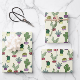 Feuille De Papier Cadeau Cactus Succulent Cactus Plante Poted Cactus Motif