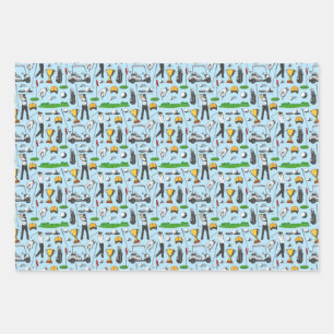 Feuille De Papier Cadeau Cadeau bleu de symboles de golf de sports de golf 