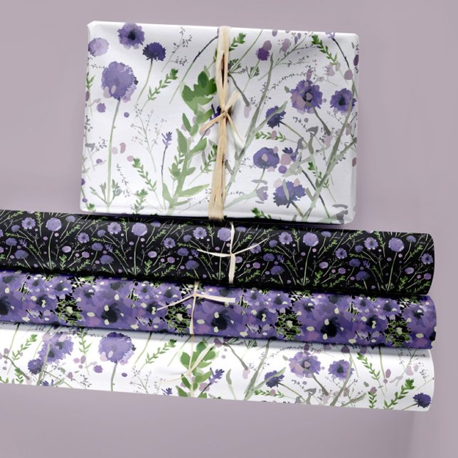 Feuille De Papier Cadeau Cadeau de découpage Floral violet (Beautiful Watercolor Elegant Clematis Florals Wrapping Paper Sheets. Studio Posies. )