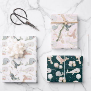 Feuille De Papier Cadeau Cadeau de fête à thème baleine moderne