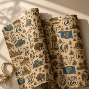 Feuille De Papier Cadeau Cadeau de la Prairie de la Route 66 de l'Oklahoma