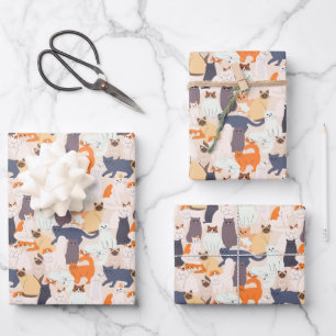 Feuille De Papier Cadeau Cadeau de motif de chat de dessin animé 