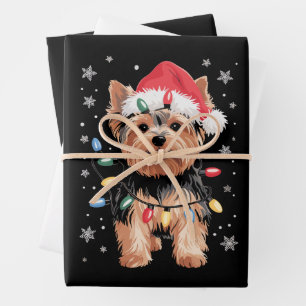 Feuille De Papier Cadeau Cadeau de Noël de Yorkie Chien de Noël Long