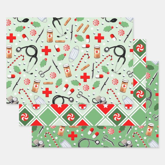 Feuille De Papier Cadeau Cadeau de Noël médical (Lot)