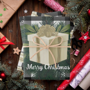 Feuille De Papier Cadeau Cadeau de Noël Plaid Buffalo   Or