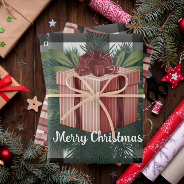 Feuille De Papier Cadeau Cadeau de Noël Plaid Buffalo | Rouge (Red Buffalo Plaid Christmas Gift Wrapping Paper Sheets)