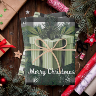 Feuille De Papier Cadeau Cadeau de Noël Plaid Buffalo   Vert