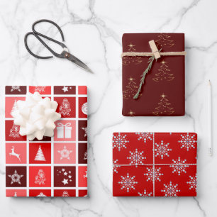 Feuille De Papier Cadeau Cadeau de Noël Rouge, Rose et Berry