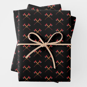 Feuille De Papier Cadeau Cadeau de pompier croisé avec des haches de secour