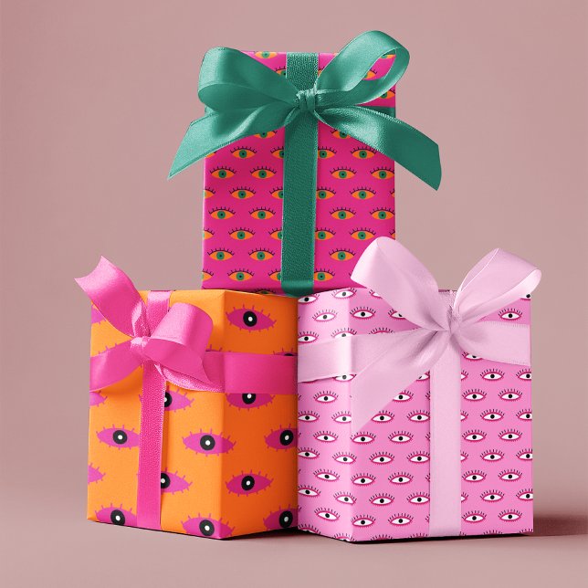 Feuille De Papier Cadeau Cadeau de vacances Motif rose et orange funky Eye (Créateur téléchargé)