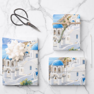 Feuille De Papier Cadeau Cadeau Destination Grèce Aquarelle Santorin