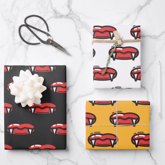 Feuille De Papier Cadeau Cadeau éffrayant Vampire Bloody Fangs Dents Hallow (Recto)