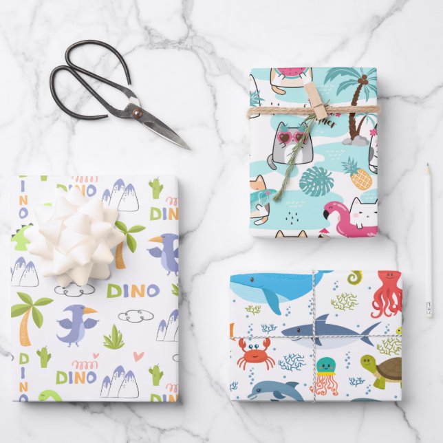 Feuille De Papier Cadeau Cadeau Enfants Animaux mignons (Recto)