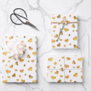 Feuille De Papier Cadeau Cadeau Festive Gold Confetti Hearts