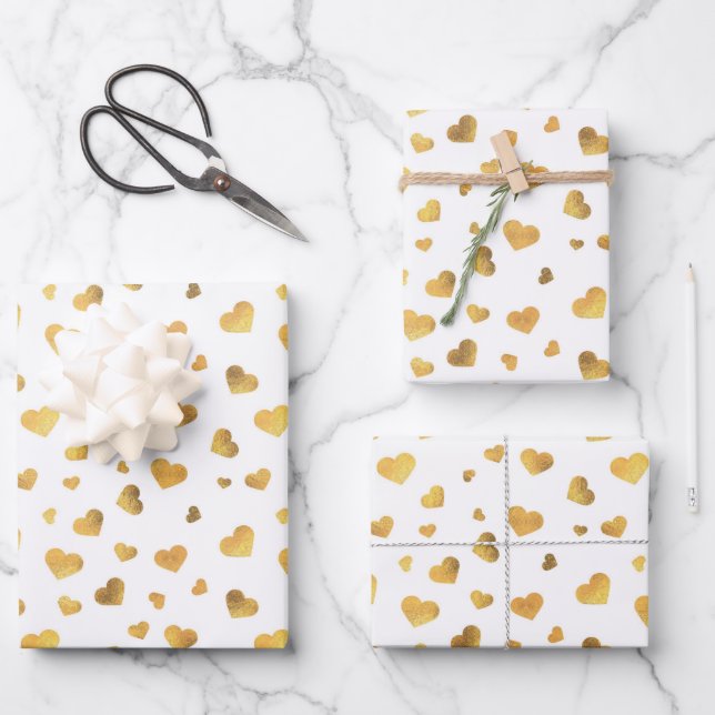 Feuille De Papier Cadeau Cadeau Festive Gold Confetti Hearts (Recto)