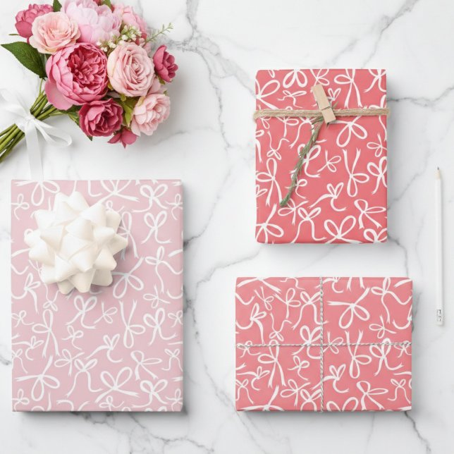 Feuille De Papier Cadeau Cadeau Fillette Motif Rubans Rose Blanc Fantaisie (Whimsical Cute Pink White Bows Pattern Girly Gift Wrapping Paper Sheets
)