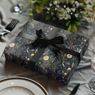 Feuille De Papier Cadeau Cadeau floral de Noël luxe Navy et crème