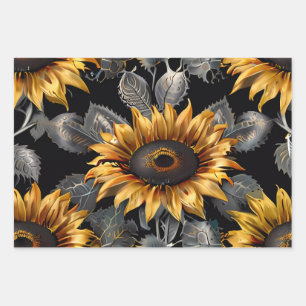 Feuille De Papier Cadeau Cadeau mariage Silver & Gold Sunflower