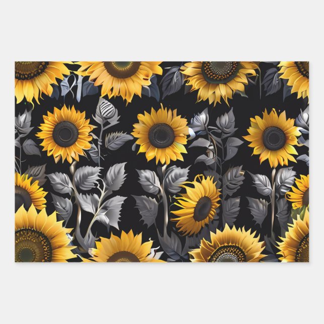 Feuille De Papier Cadeau Cadeau mariage Silver & Gold Sunflower (Devant)