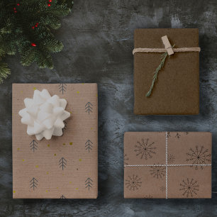 Feuille De Papier Cadeau Cadeau minimaliste Brown Kraft + Black Christmas T