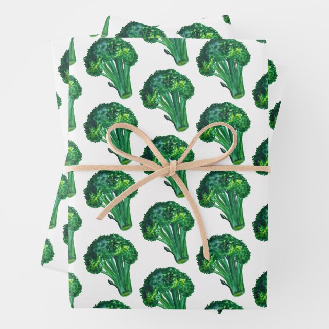 Feuille De Papier Cadeau Cadeau Motif à l'aquarelle Big Broccoli (En situation)