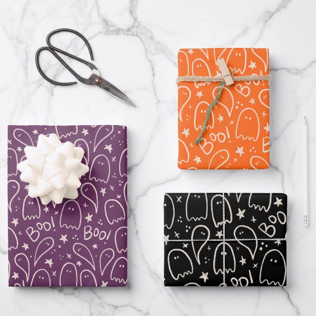 Feuille De Papier Cadeau Cadeau Motif Halloween Ghosts mignonne (Recto)