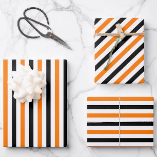 Feuille De Papier Cadeau Cadeau Motif Halloween Orange Black White Stripes