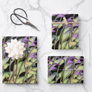 Feuille De Papier Cadeau Cadeau noir à feuillage vert + violet