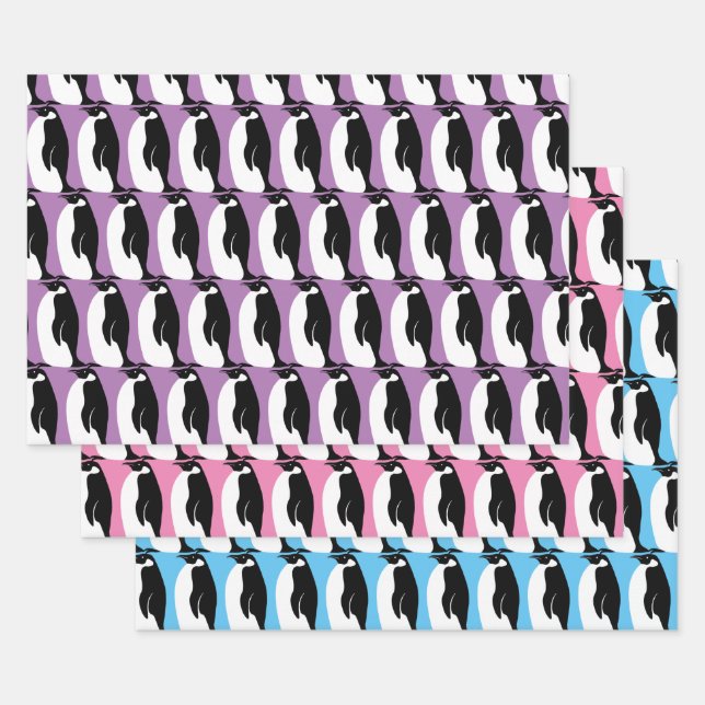 Feuille De Papier Cadeau Cadeau noir blanc Motif de pingouin (Lot)