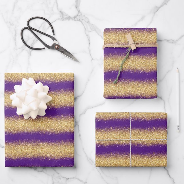 Feuille De Papier Cadeau Cadeau populaire de luxe Purple Gold Parties scint (Recto)