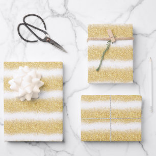 Feuille De Papier Cadeau Cadeau populaire de luxe White Gold Parties scinti