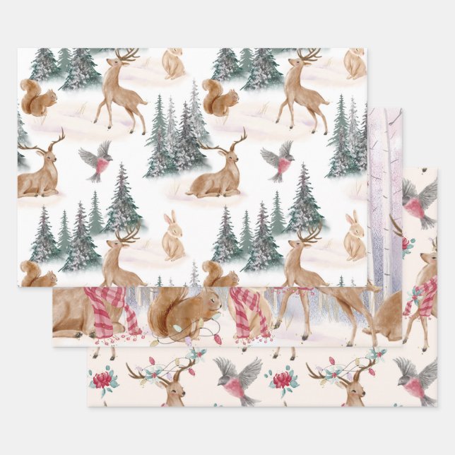 Feuille De Papier Cadeau Cadeau Reindeer Arbre de Noël (Lot)