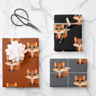 Feuille De Papier Cadeau Cadeau renard de dessin animé adorable
