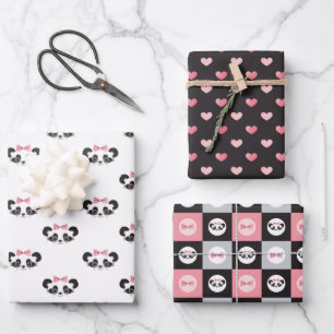Feuille De Papier Cadeau Cadeau rose Panda Bear