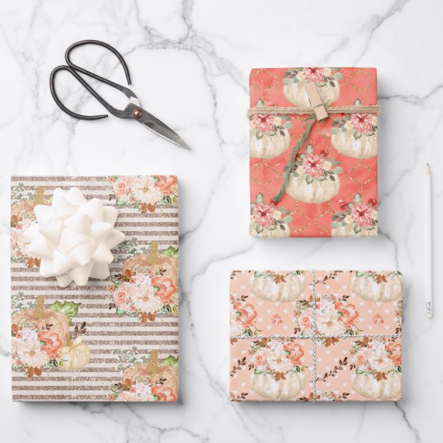 Feuille De Papier Cadeau Cadeaux Citrouilles mignons (Recto)