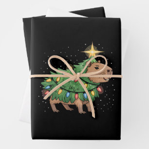 Feuille De Papier Cadeau Cadeaux de Noël Capybara Capy Arbre de Noël drôle