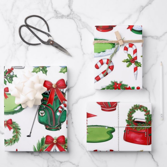 Feuille De Papier Cadeau Cadeaux de Noël de golf pour golfeurs (Recto)