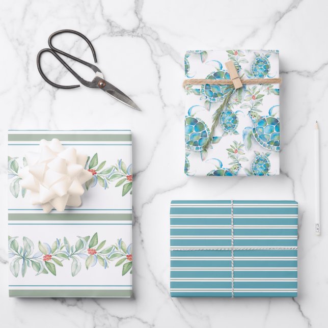 Feuille De Papier Cadeau Cadeaux de Noël uniques à la tortue de mer (Recto)