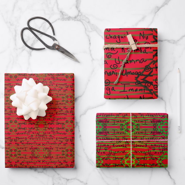 Feuille De Papier Cadeau Cadeaux Kwanzaa Principes C (Recto)
