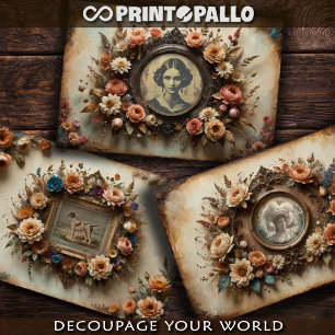 Feuille De Papier Cadeau Cadres de portraits vintage avec fleurs - 