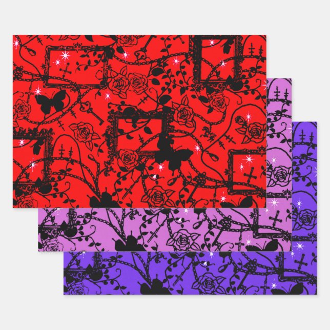 Feuille De Papier Cadeau Cadres Et Papillons Rose Gothiques (Lot)