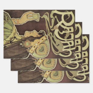 Feuille De Papier Cadeau Café Art Nouveau vintage Rajah, Femme au café