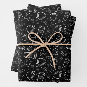 Feuille De Papier Cadeau Café en noir et blanc avec étoiles pour votre arti