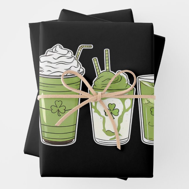 Feuille De Papier Cadeau Café Latte Green Cute Irish St Patrick's Day (En situation)