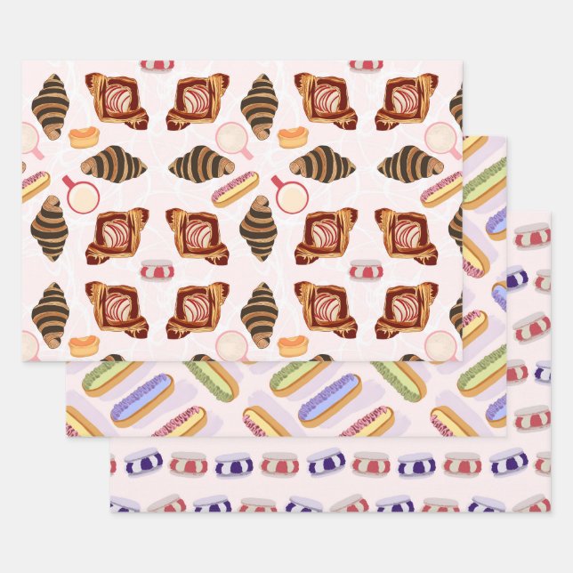 Feuille De Papier Cadeau Café pâtisseries et lattes (Lot)