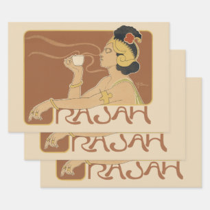 Feuille De Papier Cadeau Café Rajah Art Nouveau vintage, Dame avec café