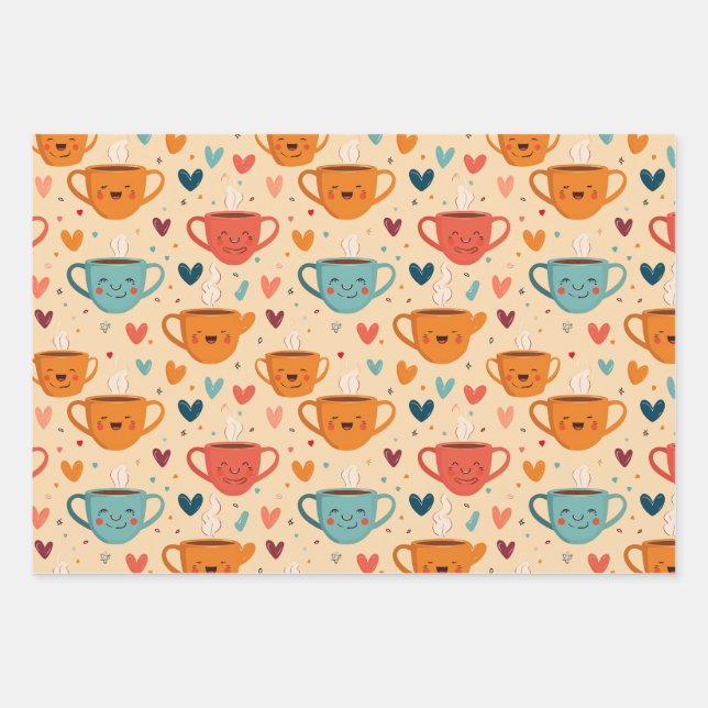 Feuille De Papier Cadeau Café Saint-Valentin Sièges coeur (Devant)