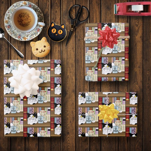 Feuille De Papier Cadeau Café Tuxedo Chat amusant (Créateur téléchargé)