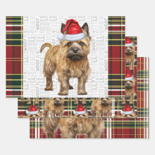 Feuille De Papier Cadeau Cairn Terrier Chien de Noël Rouge Vert Plaid