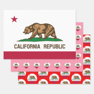 Feuille De Papier Cadeau California Flag, Heart & California Fashion /Set